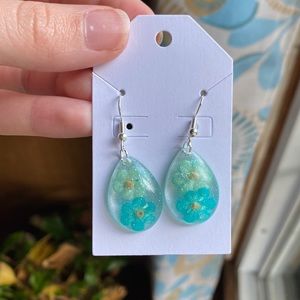 Handmade teal blue flower teardrop earrings